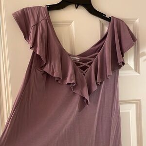 Active USA Purple Flutter Sleeve Scoop Neck Tank Top